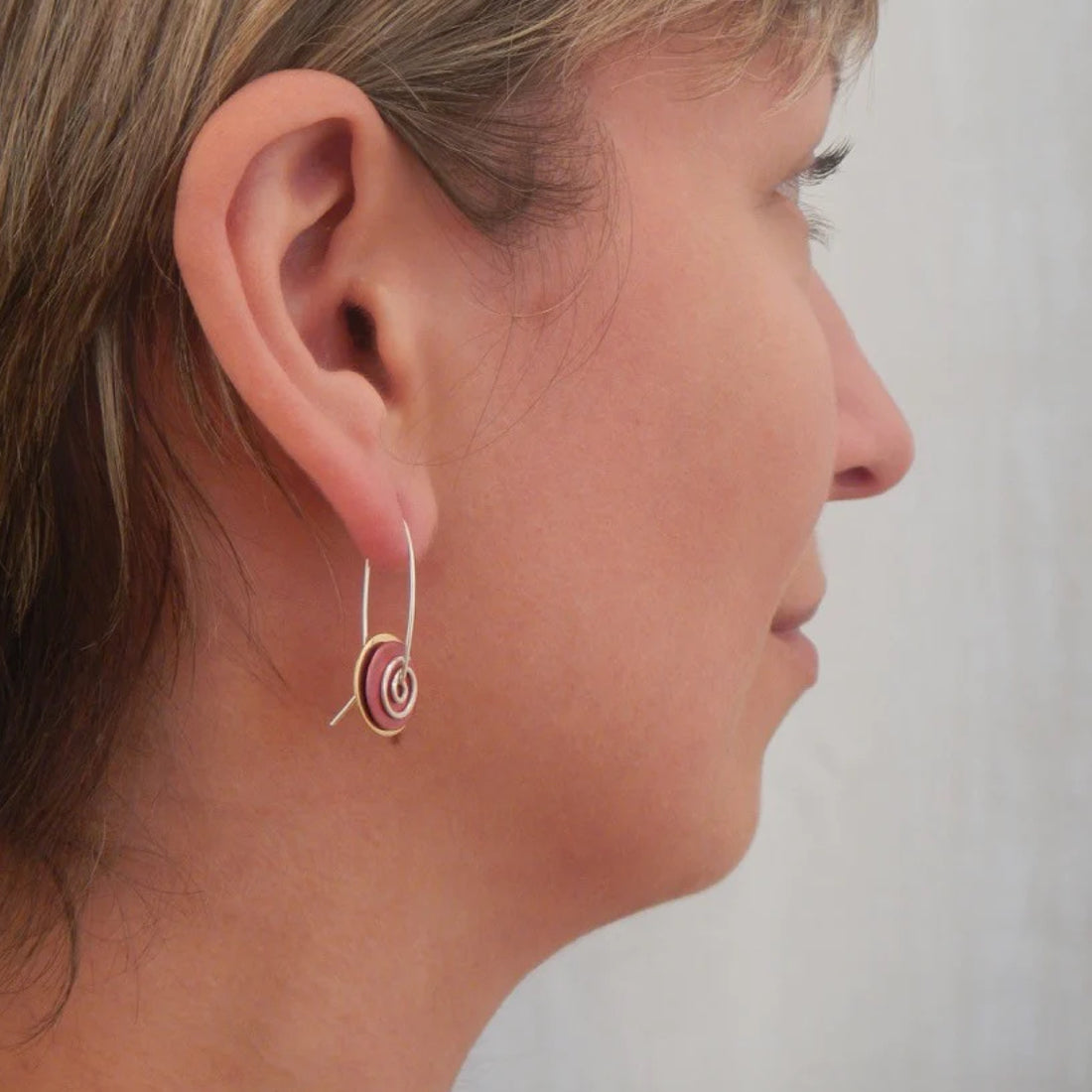 Brass Copper Spiral Disc Earrings