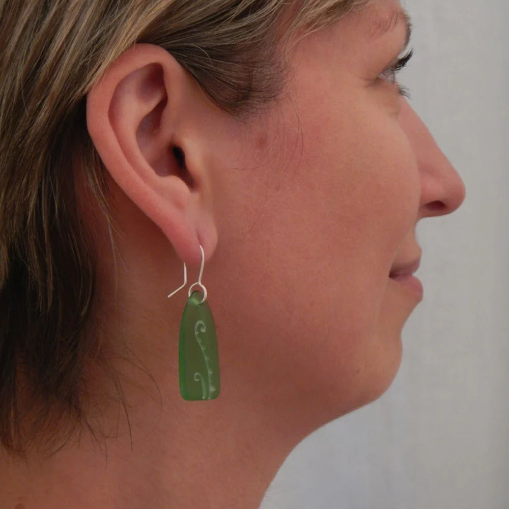Glass Fern Frond Earrings Green