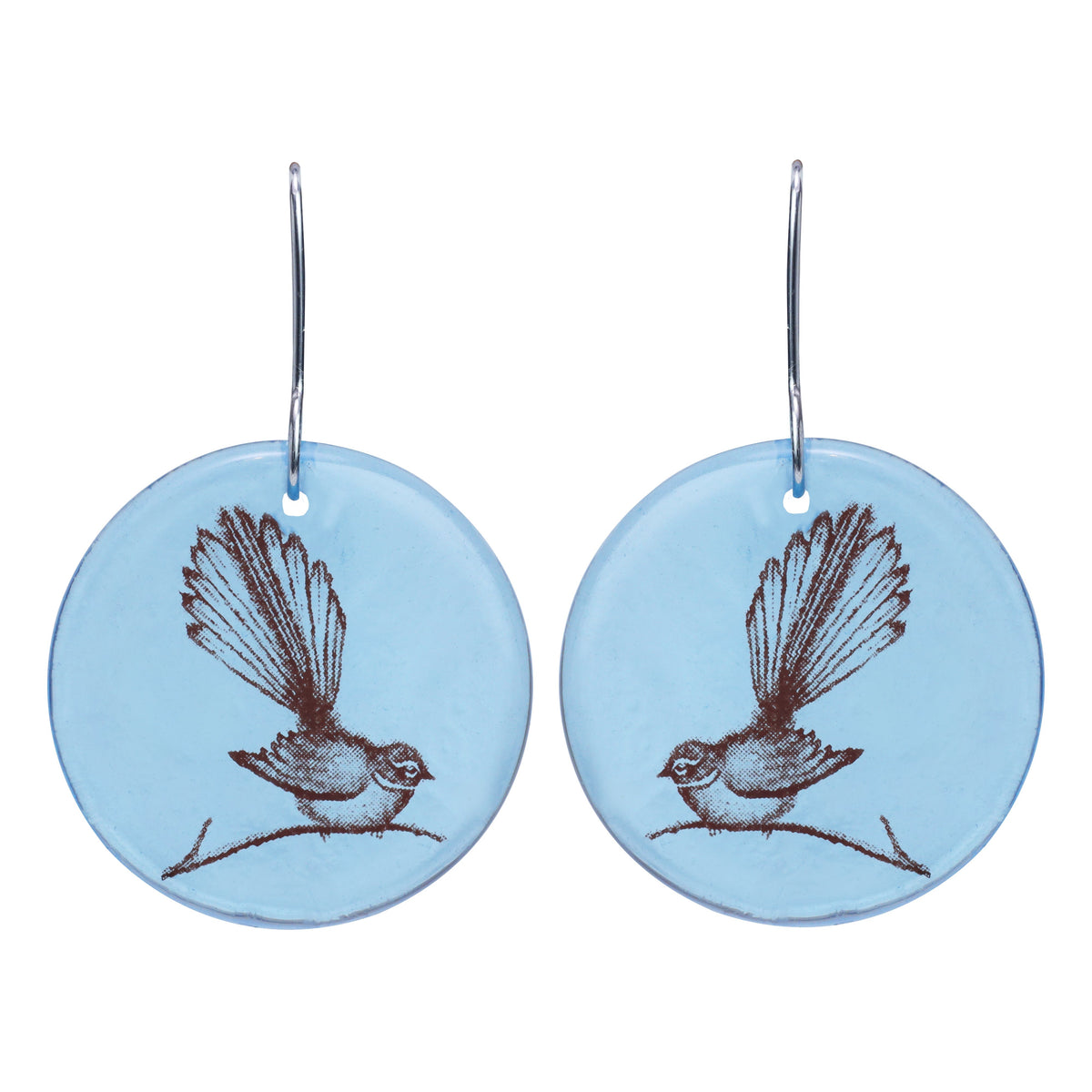 Large Fantail Disc Earrings Light Blue