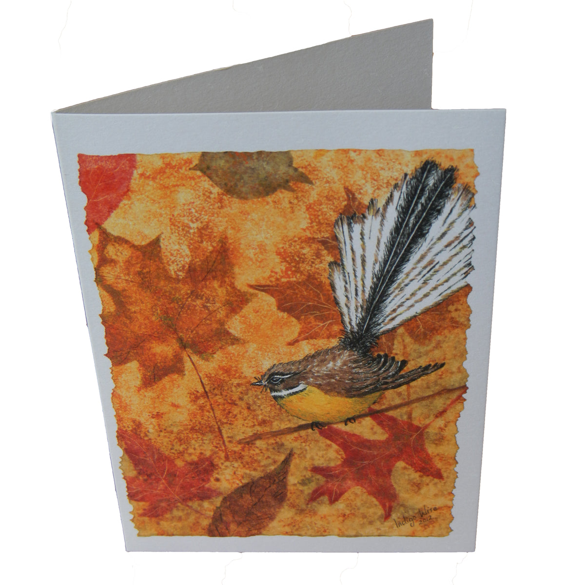 "Fantail in Autumn Leaves" Greeting Card