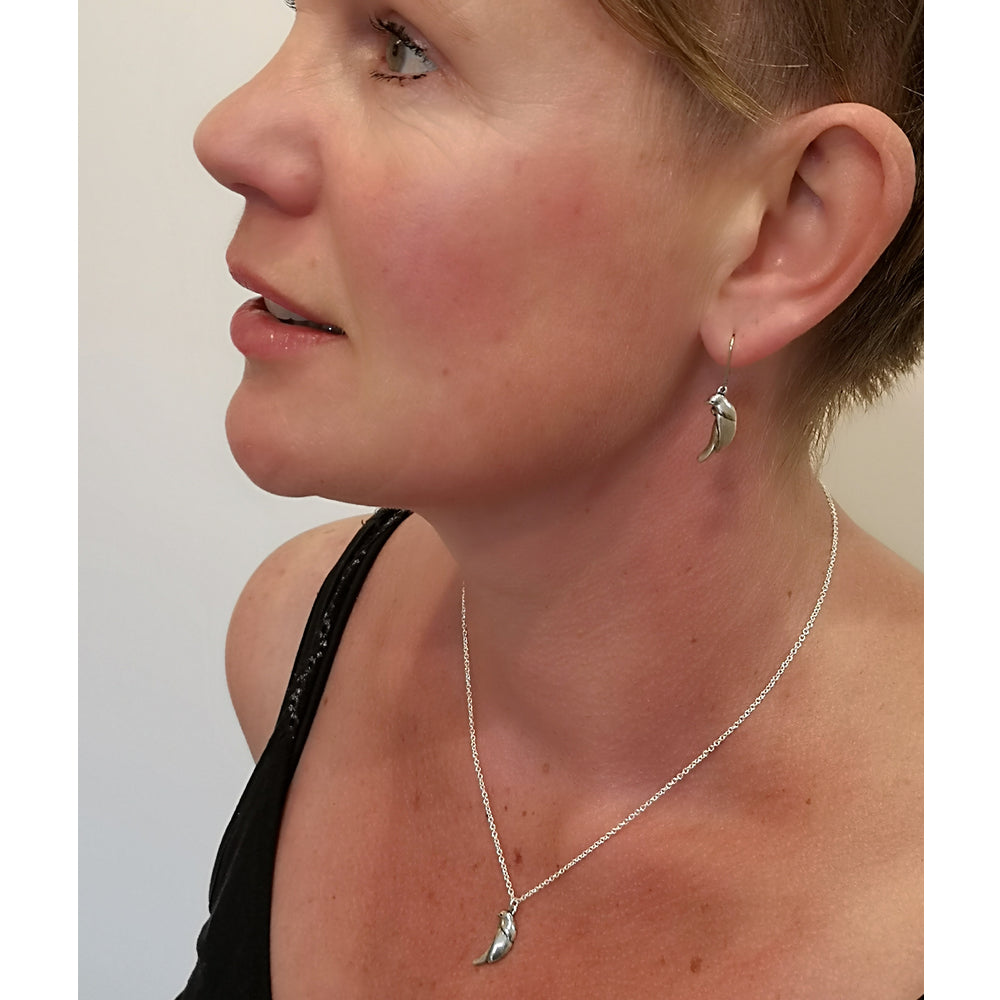 Hanging Tui Pendant and Earrings