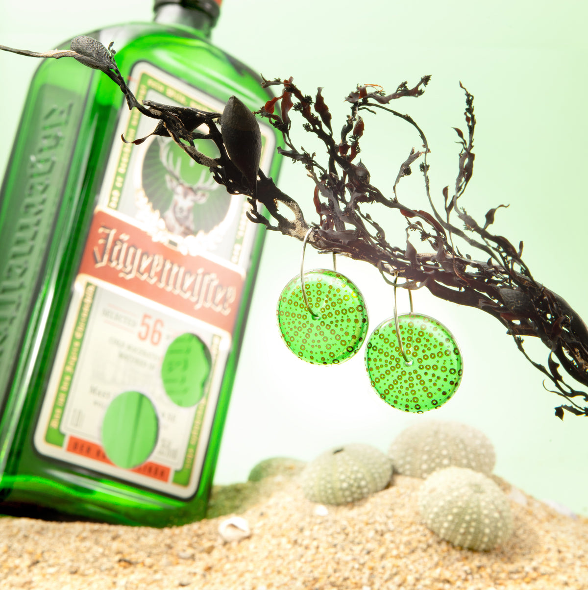 Kina Shell Earrings with Jagermeister bottle