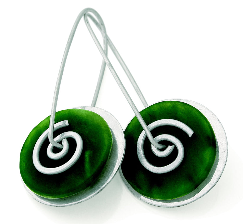 Silver Greenstone Spiral Drop Earrings Large