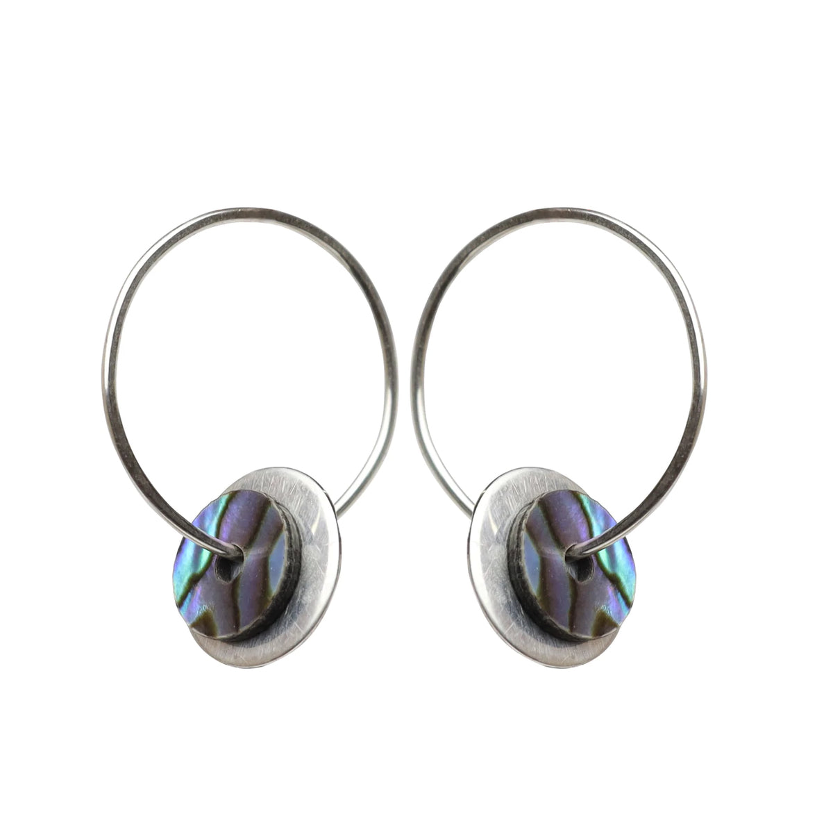 Silver Pāua Hoop Earrings